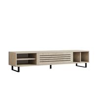 Mueble de tv con 1 puerta abatible y 4 nichos, decoración travertino l160 cm - safir 35 cm