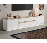 Mueble de TV con 2 puertas y 2 cajones - Blanco lacado y Natural - EMORA