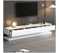 Mueble de TV con 3 cajones, diseño moderno, MDF + adorno dorado, blanco (200x40x40 cm)