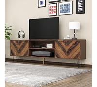 Mueble de TV con dos puertas, puertas de chapa de madera maciza. Mueble de TV con dos compartimentos, panel bajo, mueble para televisión, tiradores dorados y patas de hierro.