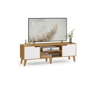 VASAGLE Mueble de TV de 2 Puertas, Soporte de TV con Estantes Ajustables, Largo de 147 cm, para Televisores de 65 Pulgadas, para Salón, Comedor, Dormitorio, Roble Natural y Blanco Crema LTV556Y01