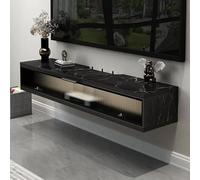 Mueble de TV con puerta de cristal montado en la pared, panel de TV bajo, color negro, unidad de entretenimiento para dormitorio, sala de estar pequeña, tamaño 100 cm