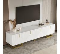 Mueble de TV con puerta estructurada, mueble bajo con patas doradas y asas, mesa de televisión para televisores de hasta 65 pulgadas, mueble de televisión para salón, dormitorio, 160 x 38 x 44,5 cm