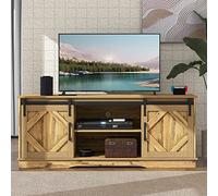 Mueble de TV con puertas correderas y estantes ajustables en altura, diseño moderno rústico, capacidad de carga de 80 kg, compatible con TV de 65 pulgadas, para salón y comedor (150 x 40 x 60 cm