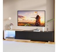 Mueble de TV de 240 x 38 x 44 cm, para televisores de hasta 65 pulgadas, mesa de televisión negra con 3 cajones, espacio de almacenamiento, armario ajustable de 163 a 240 cm, para salón, comedor