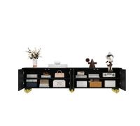 Mueble de TV de diseño con líneas refinadas, construcción de alta calidad, interior espacioso, cinco soportes sólidos, superficie lisa, ideal para salas de estar modernas (negro y dorado)