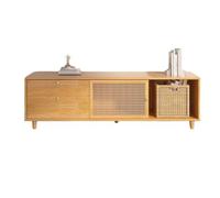 Mueble de TV de Madera,Consola Multimedia Moderna de Mediados de Siglo para Dormitorio,Sala de Estar y Estudio,Mimbre de Ratán en Los Frentes de La Puerta,Patas de Madera Maciza(01,47.2inch(120cm))