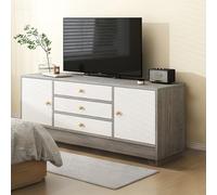 Mueble de TV de madera natural, mueble de TV móvil con armarios y cajones de almacenamiento, consola multimedia para sala de estar o dormitorio, se adapta a televisores de hasta 140 cm