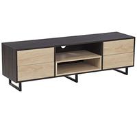 Mueble de TV de madera oscura y clara para TV de hasta 65ʺ estantes de almacenamiento cajones organizador de cables Maine