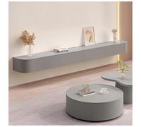 Mueble de TV de pared con cajones, mesa de TV de madera maciza, estante de TV móvil gris con gestión de cables, parte superior larga para sala de estar, 260 cm, diseño moderno