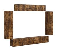 Mueble de TV de pared de 8 piezas Chene Fume, 4 grandes y 2 compartimentos | Fácil instalación de pared, diseño minimalista, tono neutro, estructura modular, mantenimiento con paño húmedo