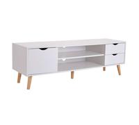 Miroytengo Mueble de TV Fiana para Salón Comedor en Estilo Nórdico en Color Blanco y Roble con 2 Cajones, 1 Puerta y 1 Estante Central 140x46x40 cm