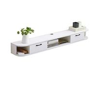 Mueble de TV flotante blanco de 150 cm de madera maciza con agujero de alambre para reproductor de Blu-Ray, caja de televisión por satélite, caja de cable y juegos, elegante solución de