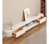 Mueble de TV flotante con compartimentos ocultos montado en la pared, consola multimedia para apartamentos, moderna unidad de almacenamiento con estantes abiertos (blanco, 280 cm)