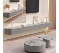 Mueble de TV flotante con múltiples compartimentos de almacenamiento para sala de estar, dormitorio, consola multimedia de TV grande montada en la pared (gris, 300 x 20 x 24 cm)