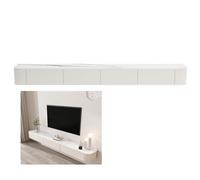Mueble de TV flotante de madera maciza con cajones y puertas, almacenamiento para televisores de 55 a 90 pulgadas, elegante diseño blanco, dimensiones: 240 x 20 x 24 cm, perfecto para sala de estar y