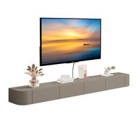 Mueble de TV flotante moderno de 280 cm con armario de almacenamiento montado en la pared con puertas abatibles y cajones, elegante estante multimedia para sala de estar y dormitorio, color caqui