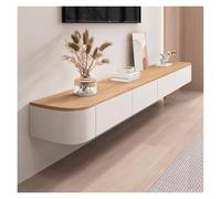Mueble de TV flotante montado en la pared con puertas, madera maciza, moderno, sala de estar, entretenimiento, consola multimedia, gabinete de almacenamiento para el hogar (220 cm)