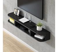 Mueble de TV flotante montado en la pared, elegante centro de entretenimiento con almacenamiento para caja de cable de TV y enrutador, color negro, estante de consola de audio/video de 120 x 24 x 20