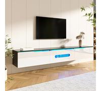 Mueble de TV flotante, mueble tele avce iluminación LED, armario de TV en la sala de estar, mueble de TV con 3 puertas batientes, armario de almacenamiento TV, para salón, dormitorio (180 x 35 x 30)