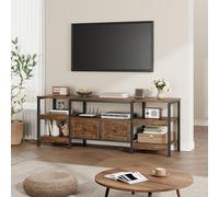 Mueble De TV Industrial Con Estructura De Metal y 2 Cajones De Tela - Centro De Entretenimiento Moderno y Rústico - Estantes De Almacenamiento Abiertos - Consola Multimedia Duradera - Compatible Con t