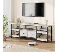 Mueble De TV Industrial Con Estructura De Metal y 2 Cajones De Tela - Centro De Entretenimiento Moderno y Rústico - Estantes De Almacenamiento Abiertos - Consola Multimedia Duradera - Compatible Con t