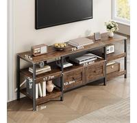 Mueble De TV Industrial Con Estructura De Metal y 2 Cajones De Tela - Centro De Entretenimiento Moderno y Rústico - Estantes De Almacenamiento Abiertos - Consola Multimedia Duradera - Compatible Con t