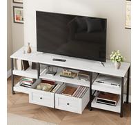 Mueble De TV Industrial Con Estructura De Metal y 2 Cajones De Tela - Centro De Entretenimiento Moderno y Rústico - Estantes De Almacenamiento Abiertos - Consola Multimedia Duradera - Compatible Con t