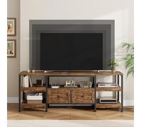 Mueble De TV Industrial Con Estructura De Metal y 2 Cajones De Tela - Centro De Entretenimiento Moderno y Rústico - Estantes De Almacenamiento Abiertos - Consola Multimedia Duradera - Compatible Con t