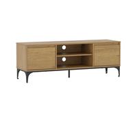 [en.casa] Mueble de TV Kistiandi con Pasacables Soporte de TV con 2 Compartimentos Abiertos y 2 Puertas Mesa Auxiliar para Centros Multimedia MDF 140 x 40 x 50 cm - Efecto Roble Oscuro y Negro