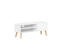VASAGLE Mueble de TV, Mesa de TV, para televisores de hasta 55 Pulgadas, Largo de 120 cm, Centro de Entretenimiento, de Mediados de Siglo para Salón, Dormitorio, Blanco LTV120T46