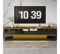 Mueble de TV moderno con 3 cajones y compartimento abierto, color negro brillante con iluminación LED RGB, 180 x 38 x 45 cm, espacio de almacenamiento y elegante diseño para sala de estar