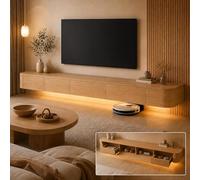 Mueble De TV Montado En La Pared 180 Cm Mueble TV Flotante con Amplio Almacenamiento Banco De TV para Debajo De La TV Consola Multimedia para Salón Y Televisores 43 A 95 Pulgadas(Wood,260cm)