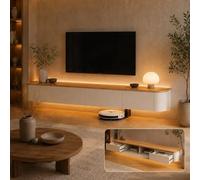 Mueble De TV Montado En La Pared 180 Cm Mueble TV Flotante con Amplio Almacenamiento Banco De TV para Debajo De La TV Consola Multimedia para Salón Y Televisores 43 A 95 Pulgadas(Wood White,220cm)