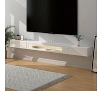 Mueble de TV montado en la pared con LED, moderno armario de consola flotante, unidad de TV larga con puertas de almacenamiento, elegante centro de entretenimiento para decoración del hogar