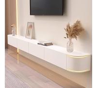 Mueble de TV montado en la pared con puerta, banco de TV grande con espacio de almacenamiento para sala de estar y oficina, moderno dispositivo de TV flotante con cajón, armario de TV delgado para