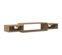Mueble de TV montado en la pared con tablero de madera | Almacenamiento abierto, ahorro de espacio, diseño neutro, fácil de limpiar, apartamento pequeño
