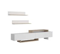 Mueble de tv, mueble de salón 200 cm orlis comedor 2 puertas abatibles, 2 estantes pared blanco mate y roble artesano 200 cm