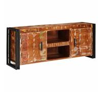 Mueble de TV multicolor de madera maciza de reciclaje con 2 estantes y 2 | Patas de hierro negras, 120 x 30 x 50 cm, solo para uso en interiores, 2 estantes, 2 puertas