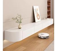 Mueble de TV multifuncional montado en la pared de madera con almacenamiento para sala de estar y dormitorio, color blanco, 240 cm, diseño moderno, centro de entretenimiento que ahorra espacio