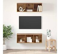 Mueble de TV Mural de Madera Industrializada con Compartimentos Cúbicos, Diseño Moderno y Ahorro de Espacio, adecuado para Salón y Dormitorio, Color Madera Reciclada, 37 x 37 x 107 cm, 2 Unidades