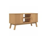 Mueble de TV - OLDEN - 114 x 43 x 57 cm - Madera de pino maciza - Estilo nórdico - 2 puertas