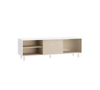VASAGLE Montaje Ultrarrápido sin Herramientas Toolless, Mueble TV para Televisores de hasta 60 Pulgadas, para Salón, Vidrio Ranurado, Moderno, 140 x 39 x 45 cm, Blanco Nube y Beige Natural LTV466W01