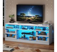 Mueble de TV para televisores de hasta 65 pulgadas, mueble bajo con iluminación LED y regleta de enchufes, mesa de televisión con 4 cajones de cristal, armario de TV para salón, comedor, dormitorio