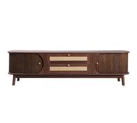 Mueble de TV rústico de madera natural con cajones y puertas de ratán, solución de almacenamiento moderna en estilo rústico, construcción de madera maciza, café, 170 x 39,5 x 46 cm