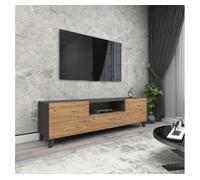 Mueble de tv torsby con 3 puertas aglomerado 46 x 140 x 30 cm antracita/efecto roble [en.casa]