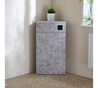 Mueble de WC de Esquina de Color Gris Hormigón - con Botón de Descarga Negra (Sin Inodoro) - Cluo