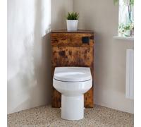 Mueble de WC de Esquina de Color Roble Oscuro - Completo con Inodoro Adosado Covelly y Descarga Negra - Cluo