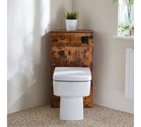 Mueble de WC de Esquina de Color Roble Oscuro - Completo con Inodoro Adosado Sandford y Descarga Negra - Cluo