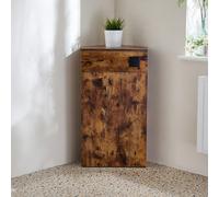 Mueble de WC de Esquina de Color Roble Oscuro - con Botón de Descarga Negra (Sin Inodoro) - Cluo